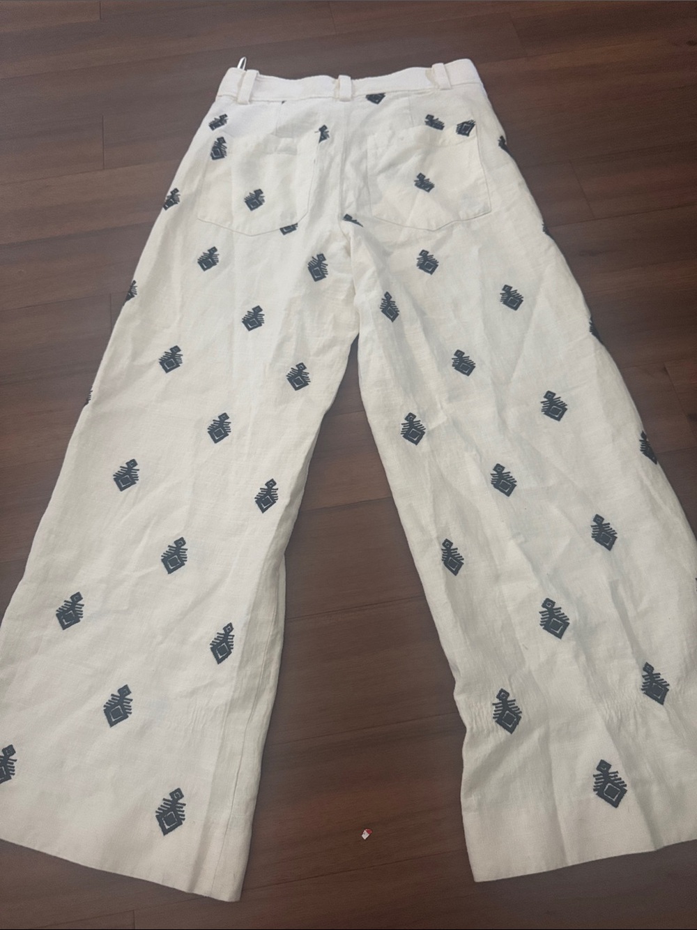 Zara White Embroidered Wide-Leg Linen Pants - Picture 3 of 6